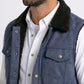 navy faux suede sherpa trucker vest men platini detail