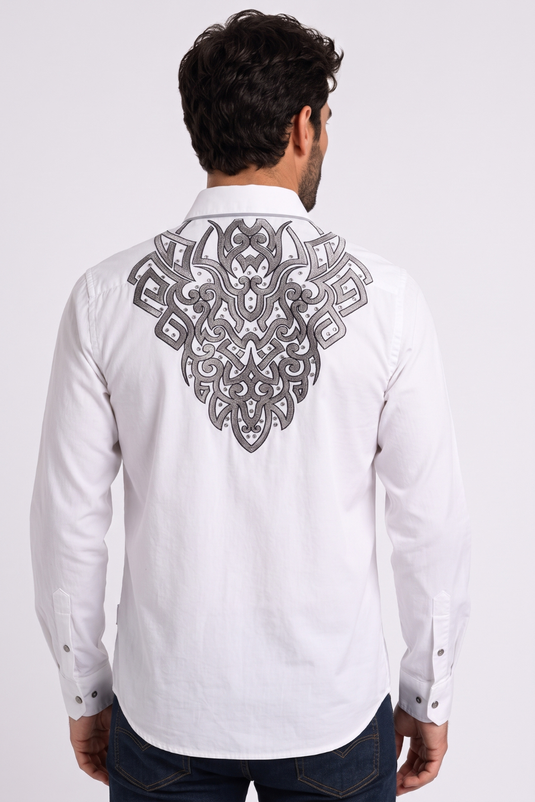 white filigree embroidered western shirt men platini back