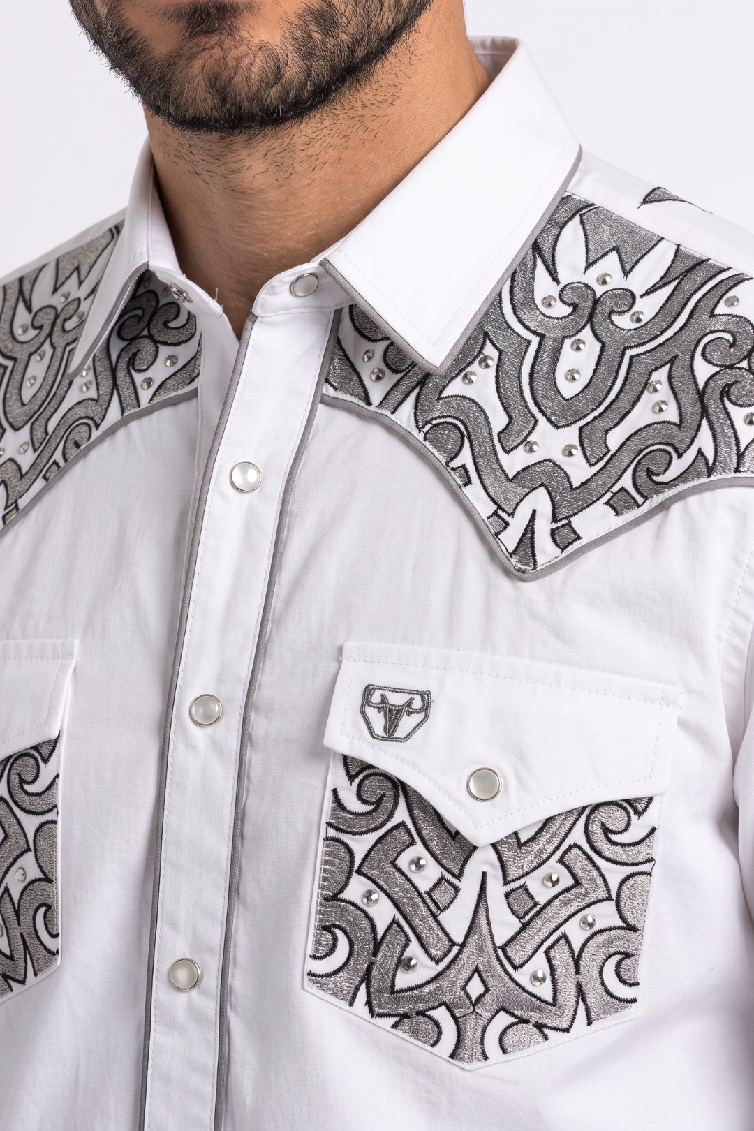 white filigree embroidered western shirt men platini detail