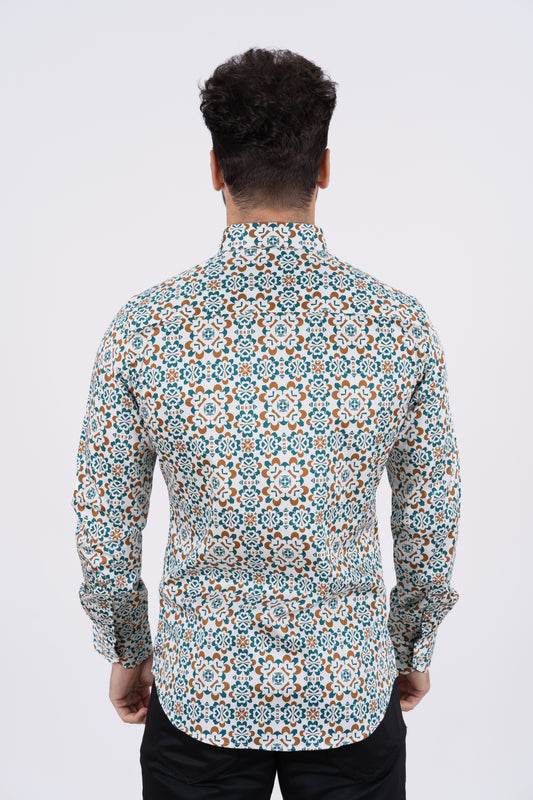 white geometric botanical print shirt men platini close-up