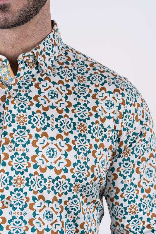 white geometric botanical print shirt men platini back