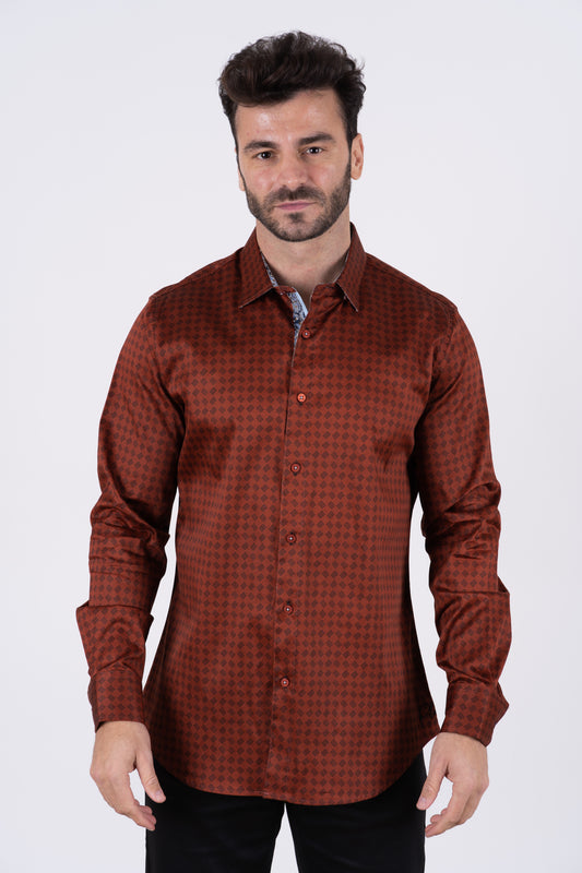 satin print long sleeve shirt platini front