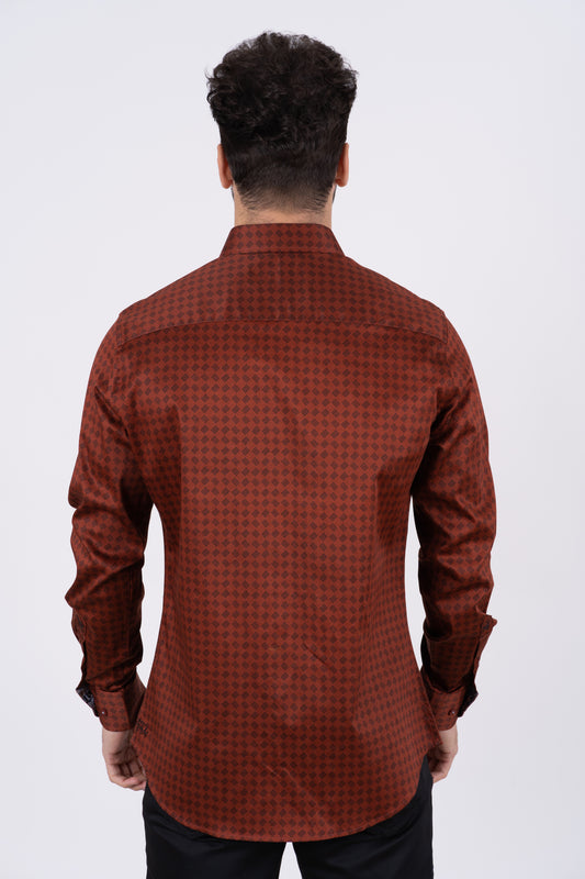 rust geometric botanical print shirt men platini side