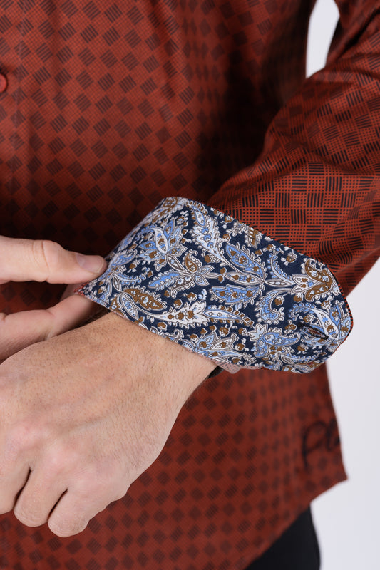 rust geometric botanical print shirt men platini back