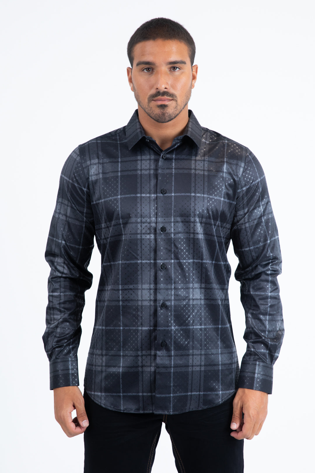 black high density grid foil shirt front platini
