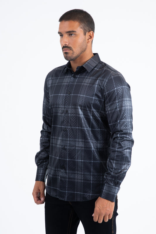 black high density grid foil shirt side platini
