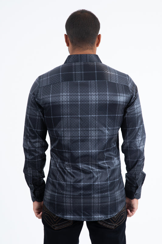 black high density grid foil shirt back platini