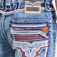 denim blue aztec flap bootcut jean men platini close up stitching pocket