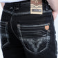 jet black holt slim boot cut jean men platini back pocket detail