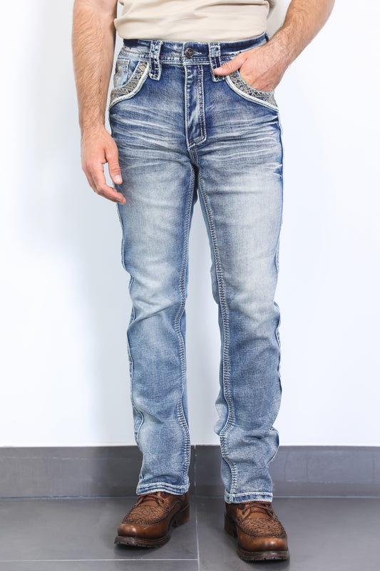 light blue denim holt slim boot cut jean men platini front