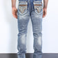 light blue denim holt slim boot cut jean men platini back
