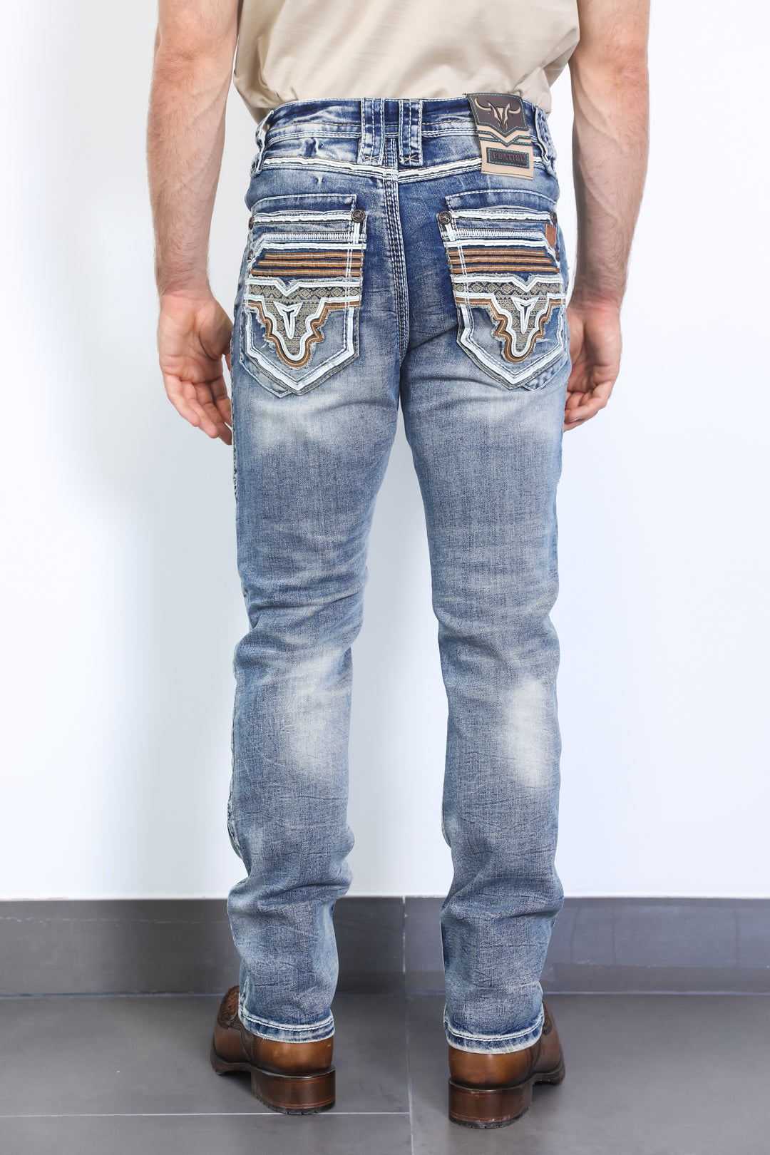 light blue denim holt slim boot cut jean men platini back