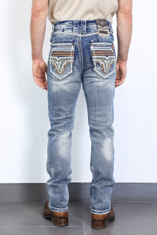 light blue denim holt slim boot cut jean men platini back