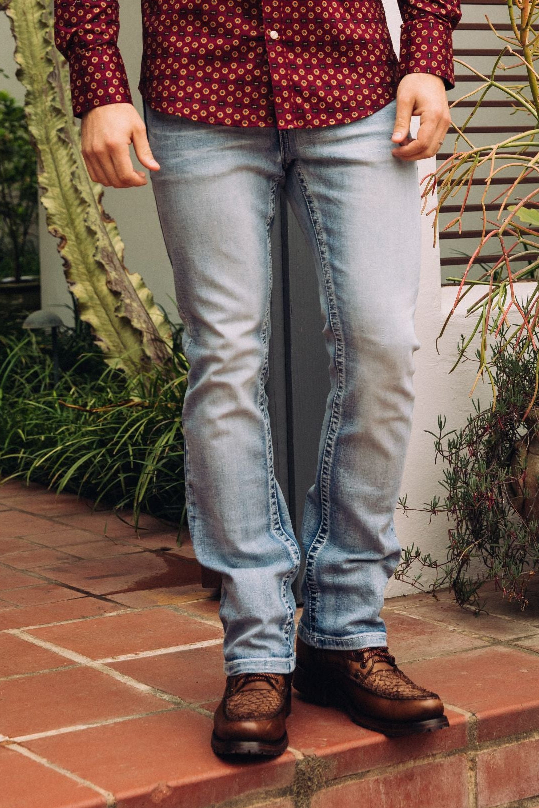 light blue boot cut jean men holt platini front