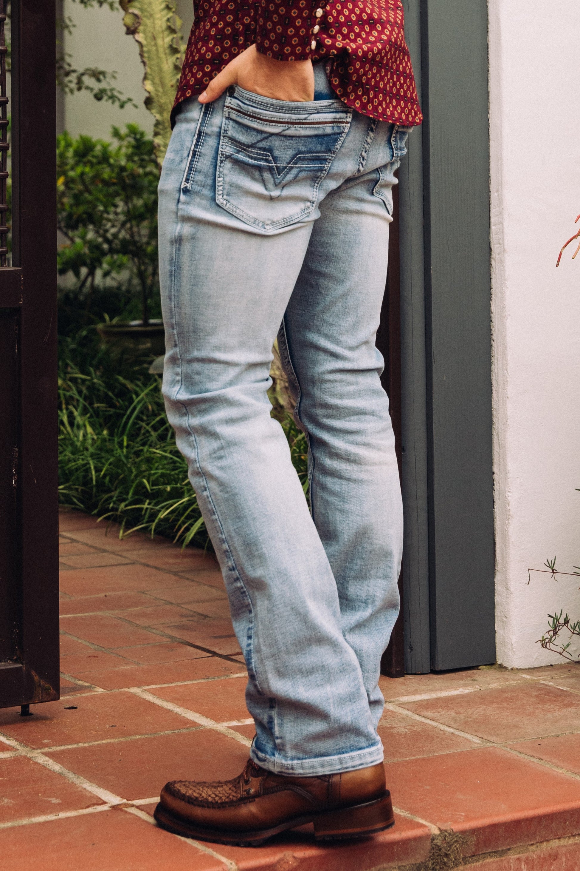 light blue boot cut jean men holt platini back