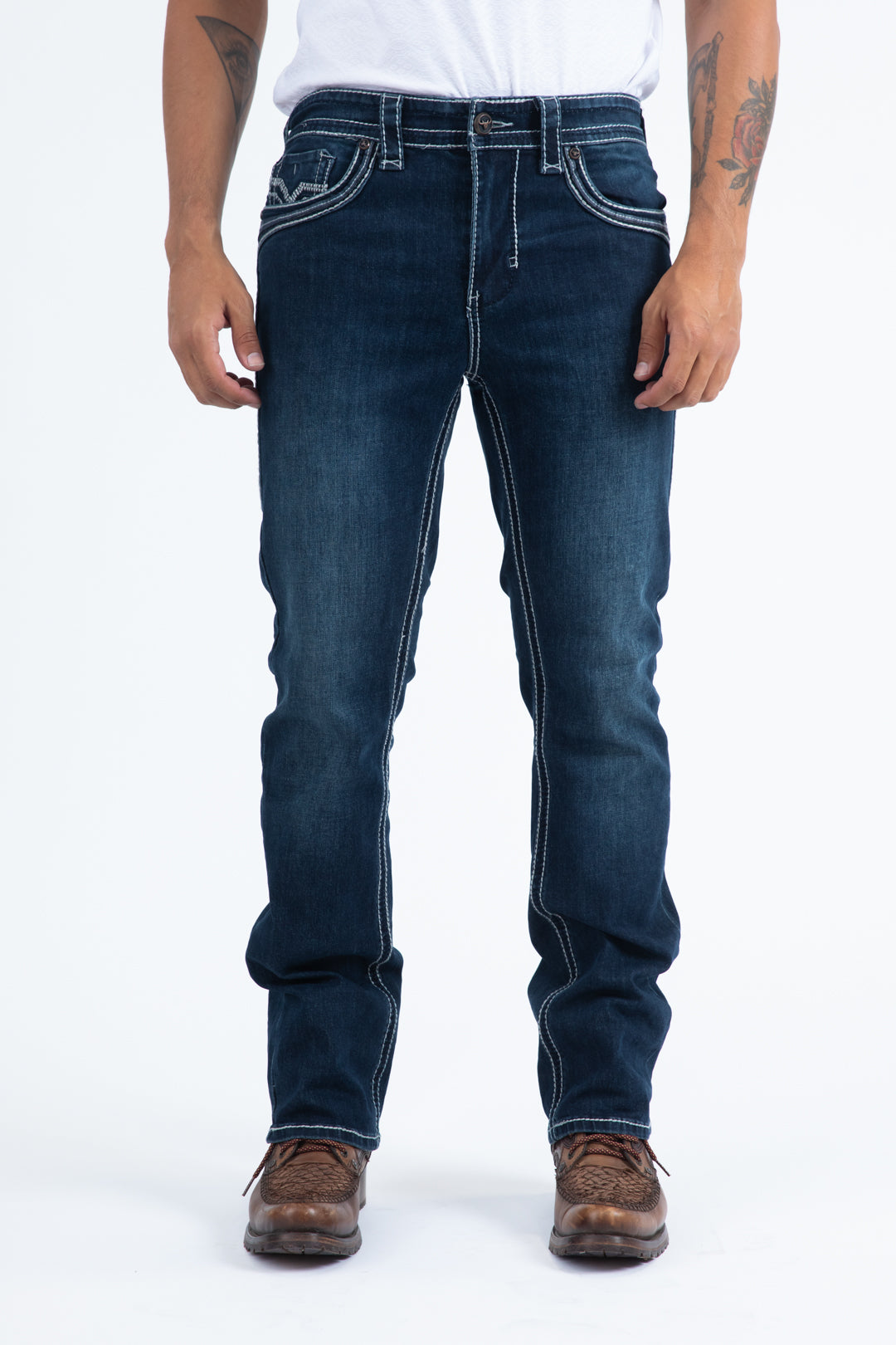 dark denim slim boot cut jeans men holt platini front