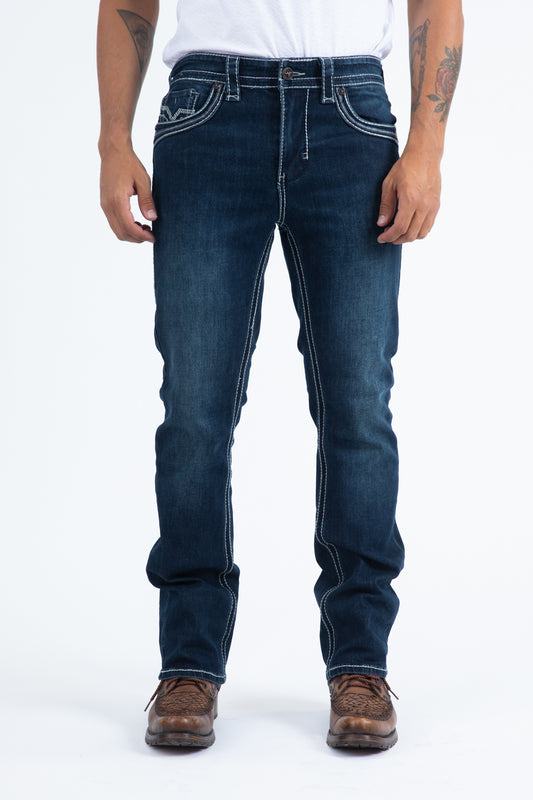 dark denim slim boot cut jeans men holt platini front