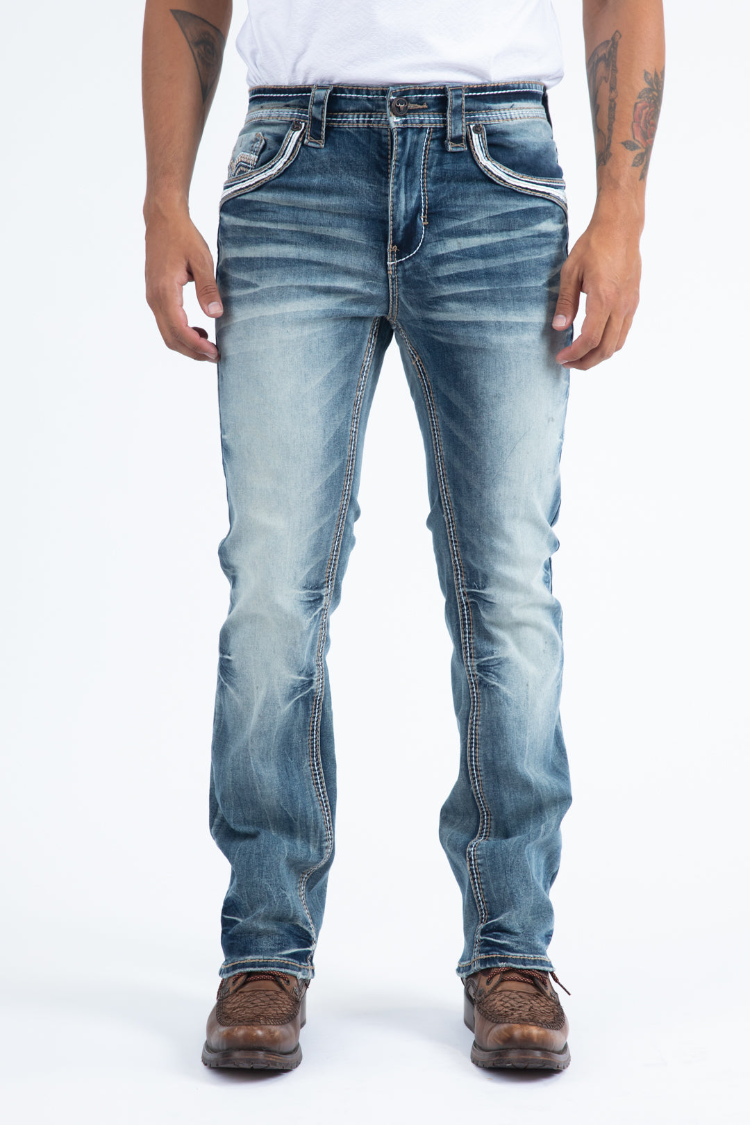 Holt Corded Chevron Slim Bootcut Jean - Denim Blue front, Platini 