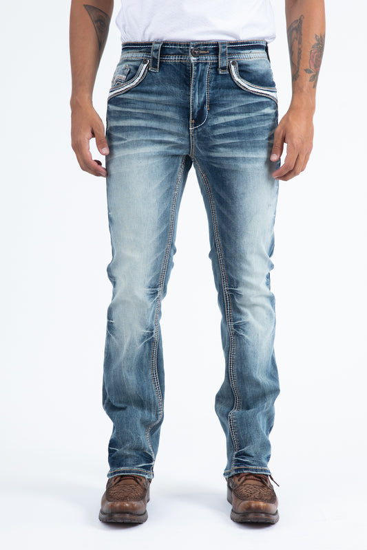 Holt Corded Chevron Slim Bootcut Jean - Denim Blue front, Platini 