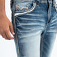 Holt Corded Chevron Slim Bootcut Jean - Denim Blue close up front, Platini 