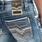 Holt Corded Chevron Slim Bootcut Jean - Denim Blue close up stitching pocket, Platini 