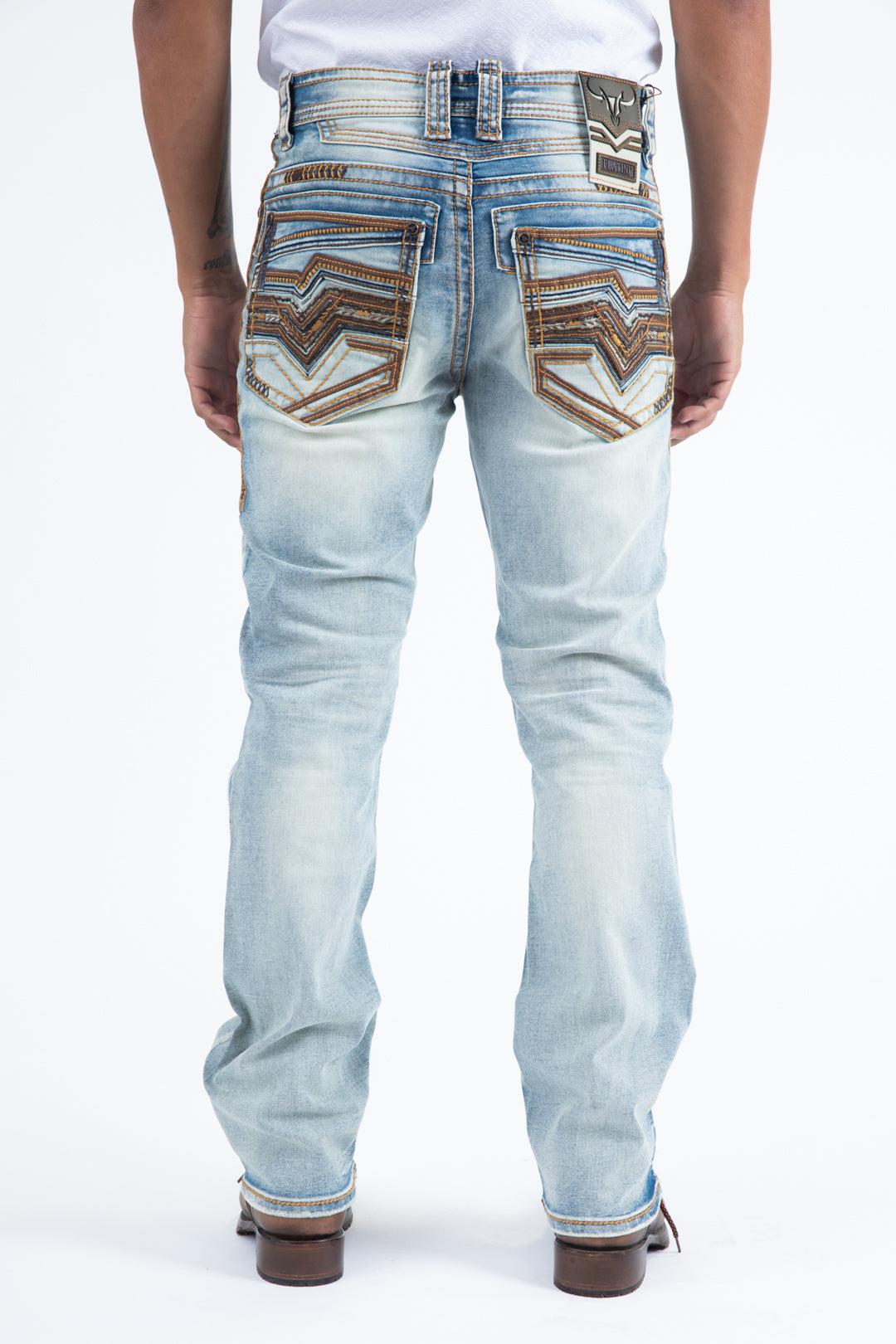 light blue slim boot cut jean men holt platini back