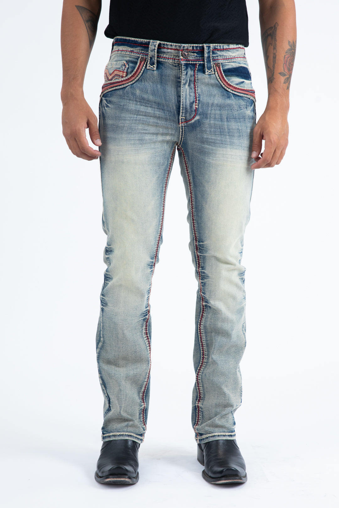 light wash slim boot cut jean men holt platini front