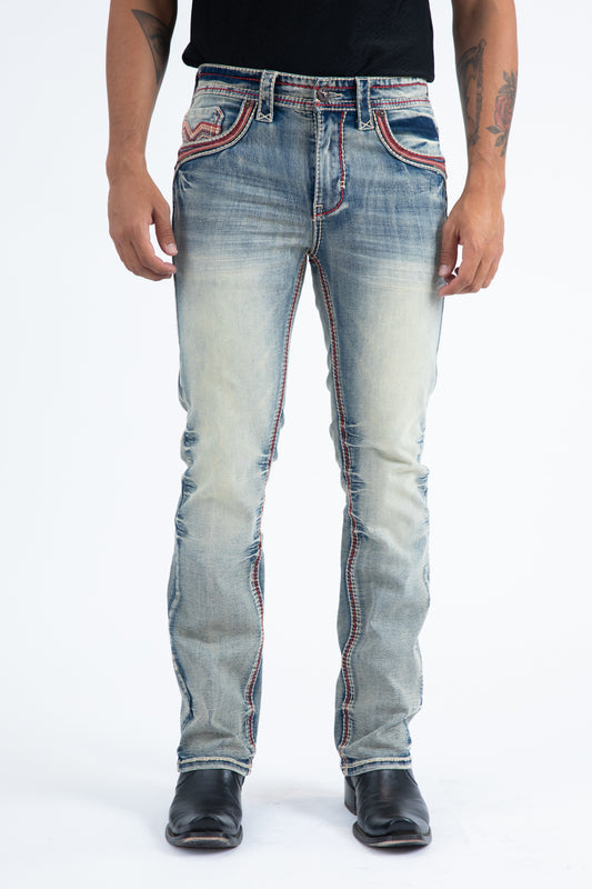 light wash slim boot cut jean men holt platini front