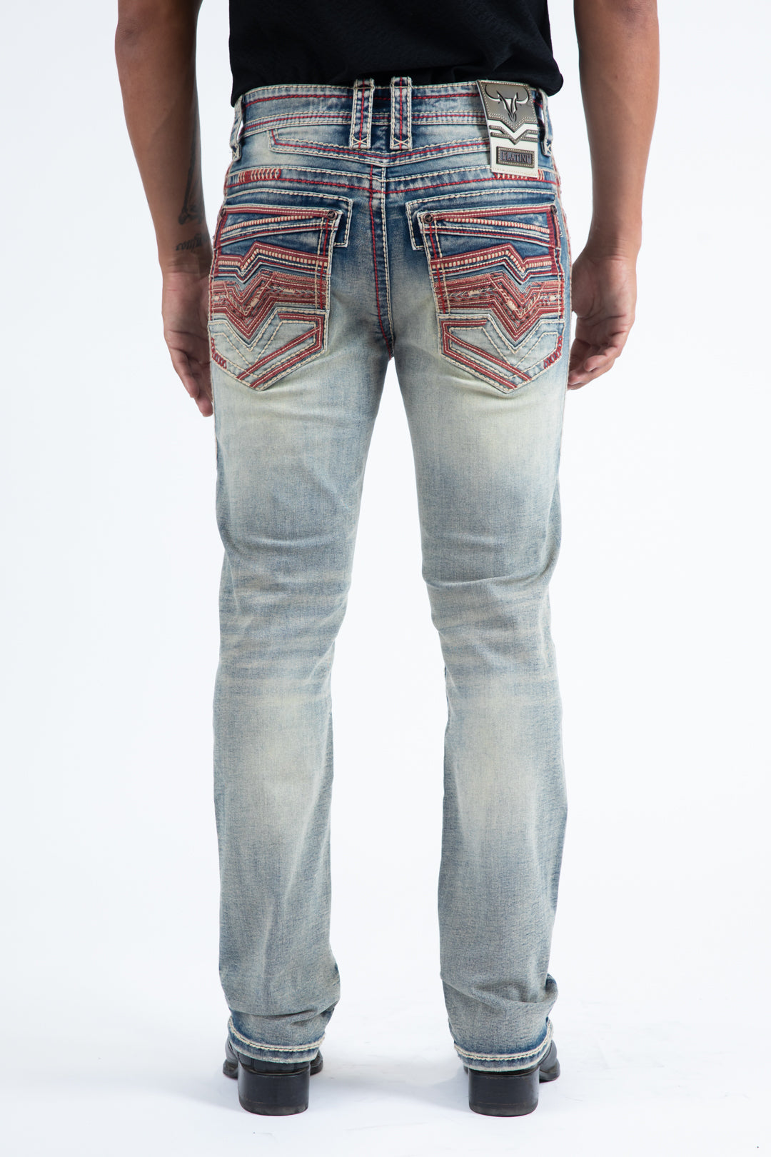 light wash slim boot cut jean men holt platini back
