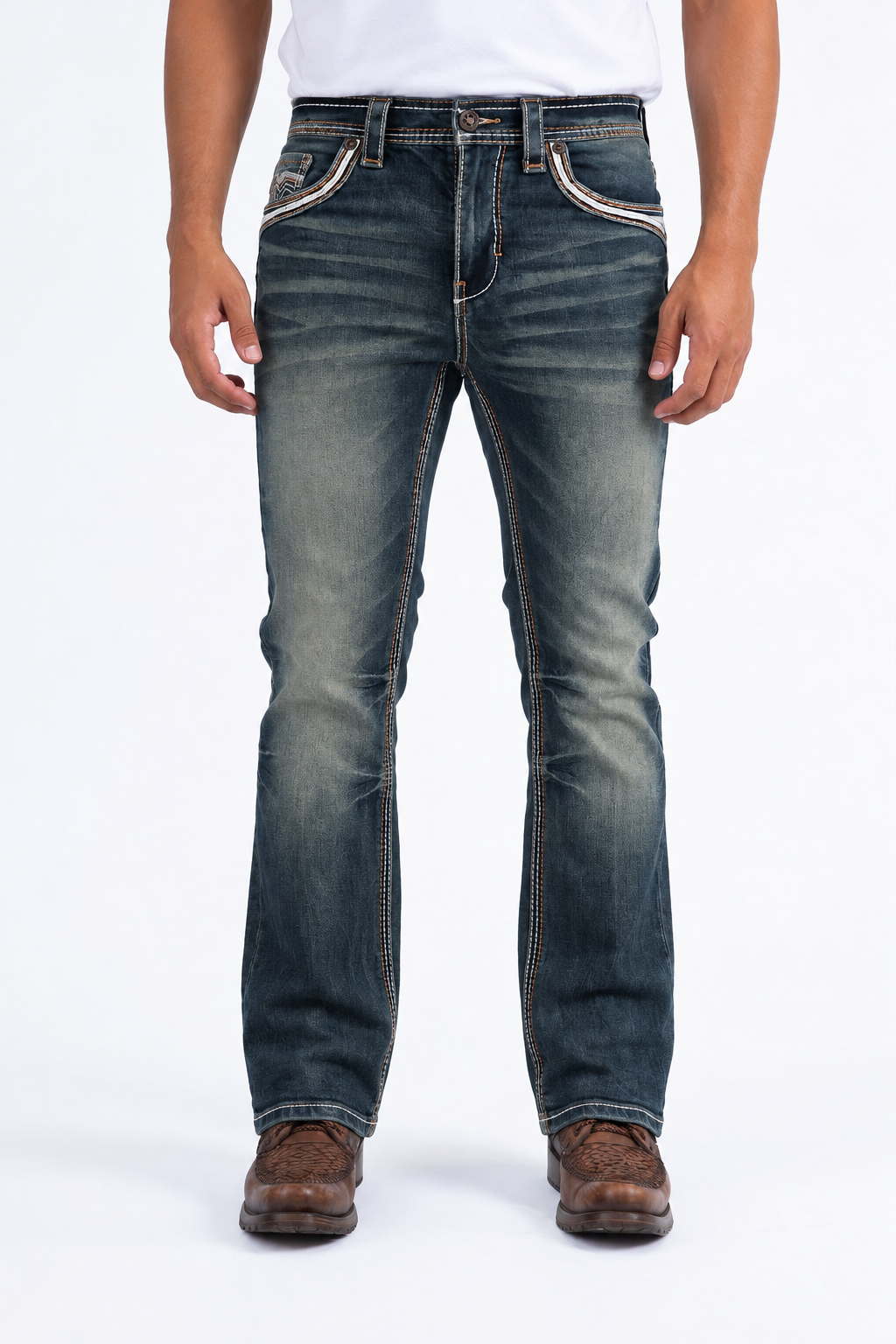 midnight indigo holt corded chevron bootcut jean men platini detail