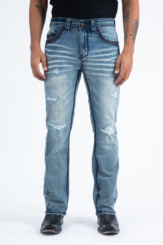 denim blue slim boot cut jean men holt platini front