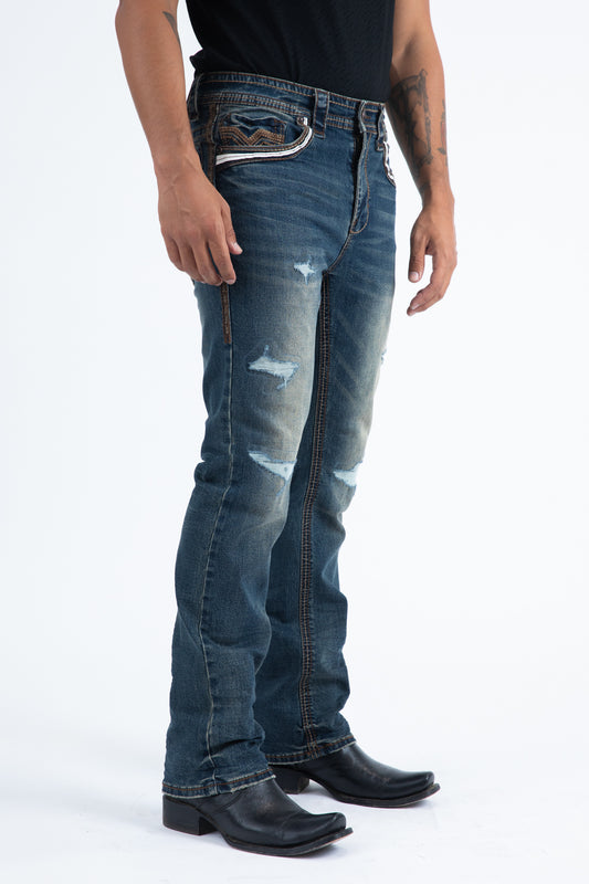 indigo distressed bootcut jean men platini side
