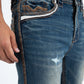 indigo distressed bootcut jean men platini close-up front