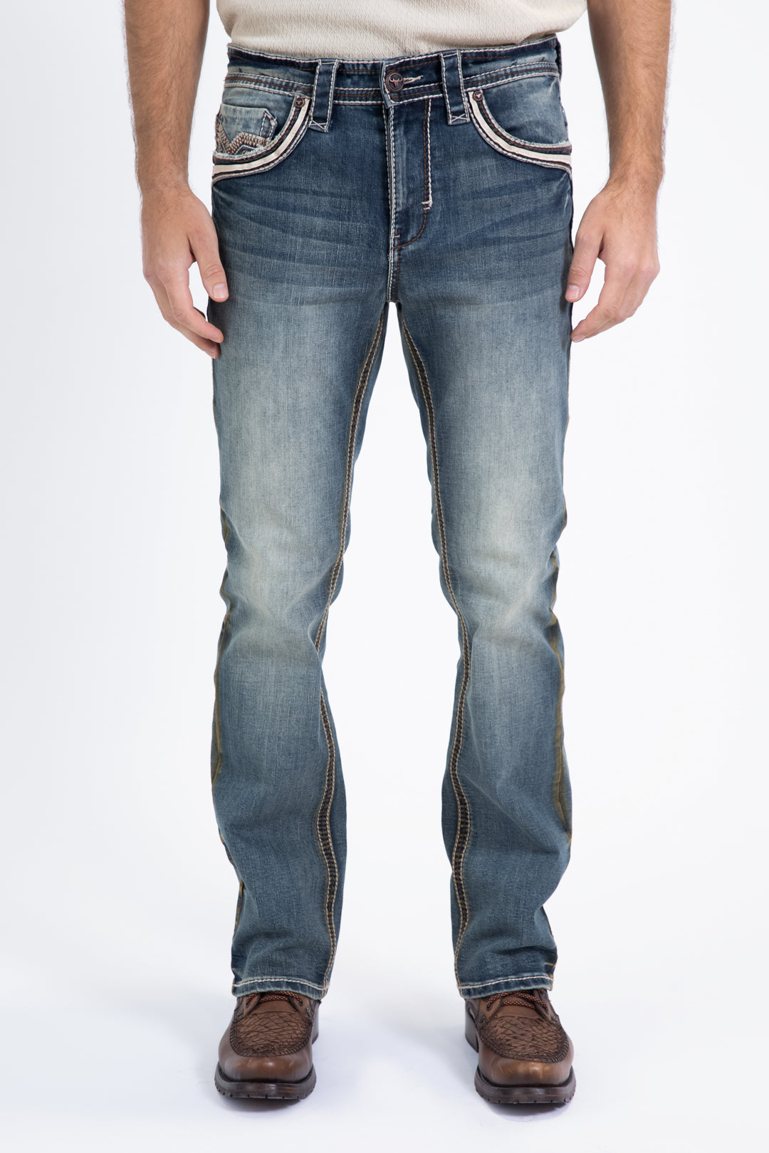 dark stone slim boot cut jean men holt platini front