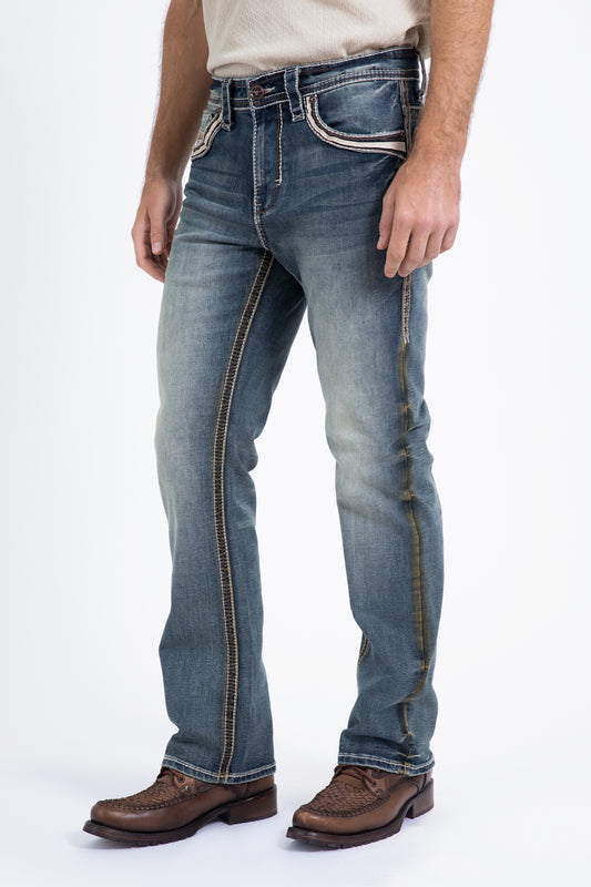 dark stone flat chevron bootcut jean men platini side