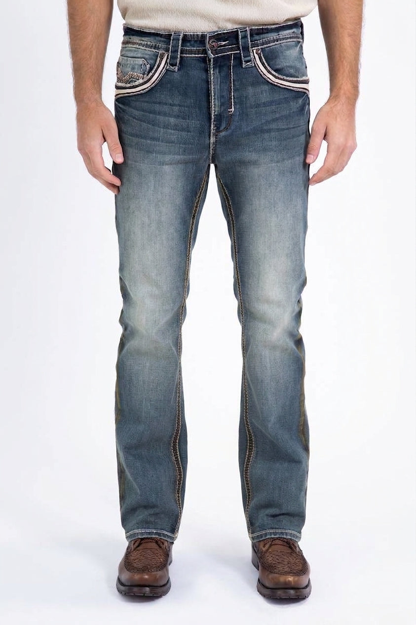 dark stone bootcut jean men holt flat chevron platini front