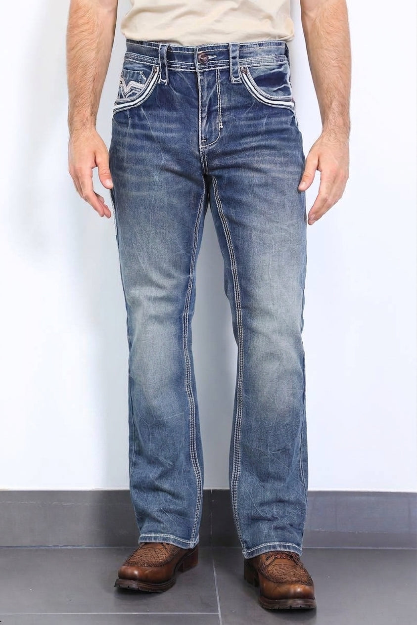 denim blue flat chevron bootcut jean men platini front