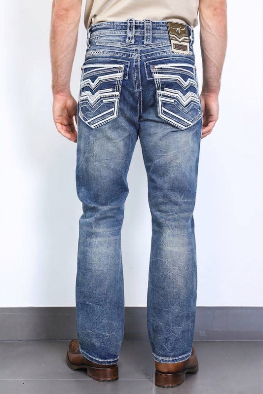denim blue flat chevron bootcut jean men platini back