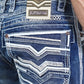 denim blue flat chevron bootcut jean men platini stitching pocket
