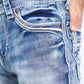 light blue flat chevron bootcut jean men platini close up front
