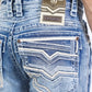 light blue flat chevron bootcut jean men platini close up stitching pocket