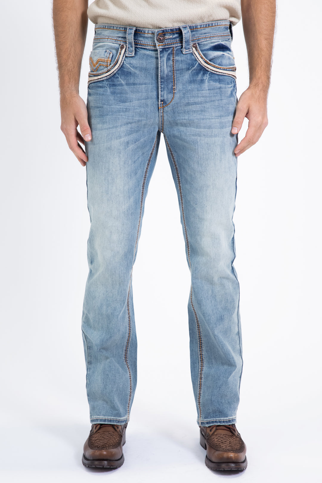 sky blue flat chevron bootcut jean men platini front