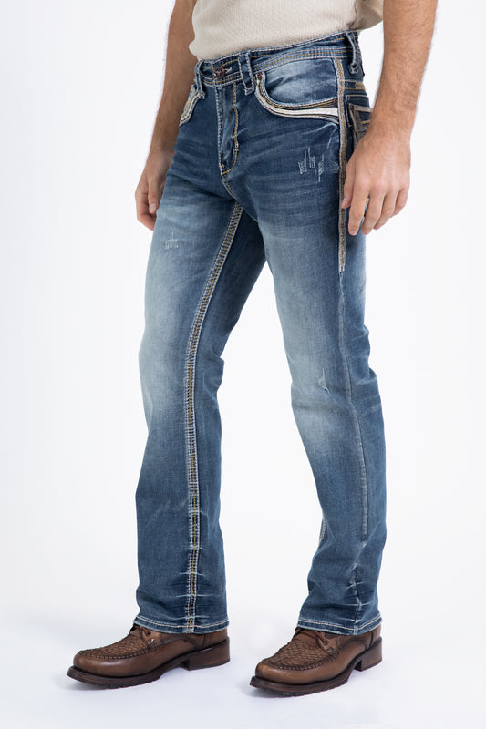 tint blue flat chevron bootcut jean men platini side