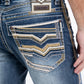 tint blue slim boot cut jean men holt platini back pocket close up stitching