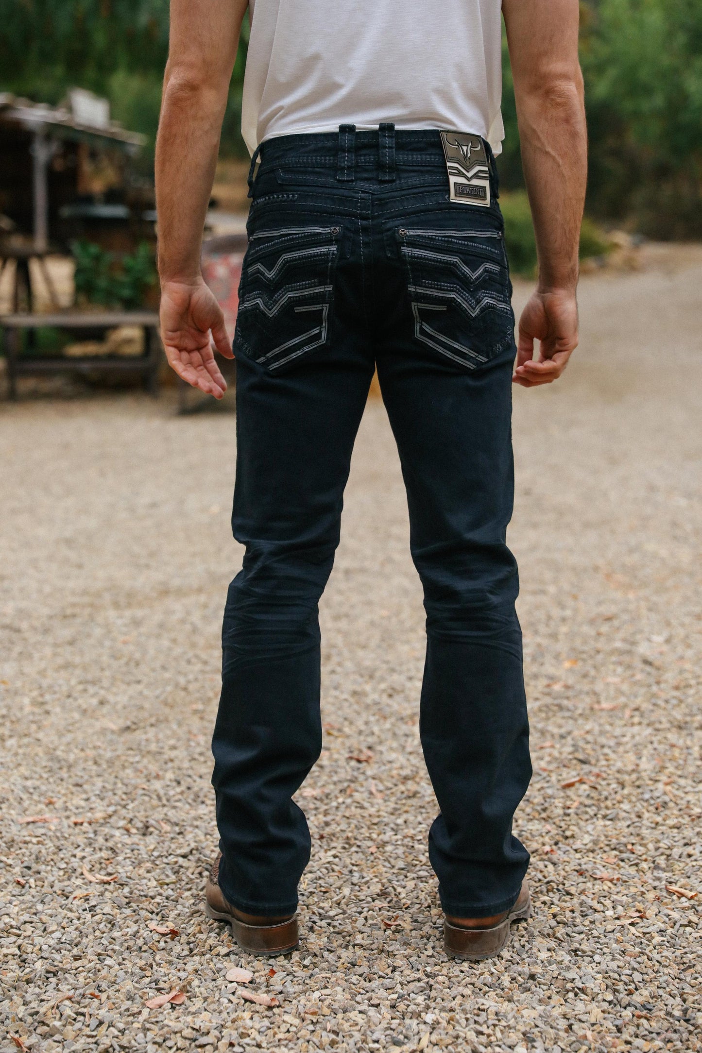 black slim boot cut jean men holt platini back