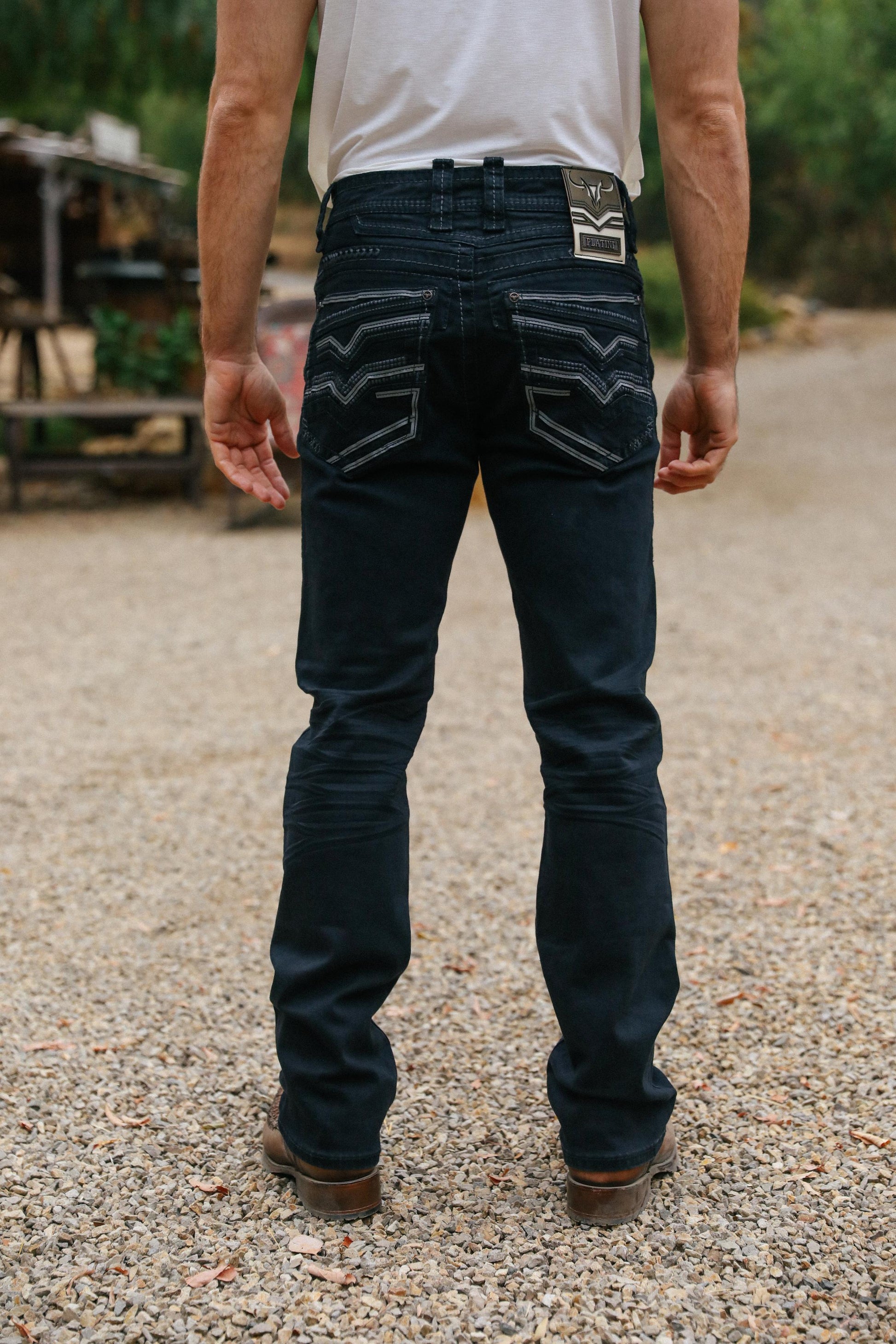 black slim boot cut jean men holt platini back