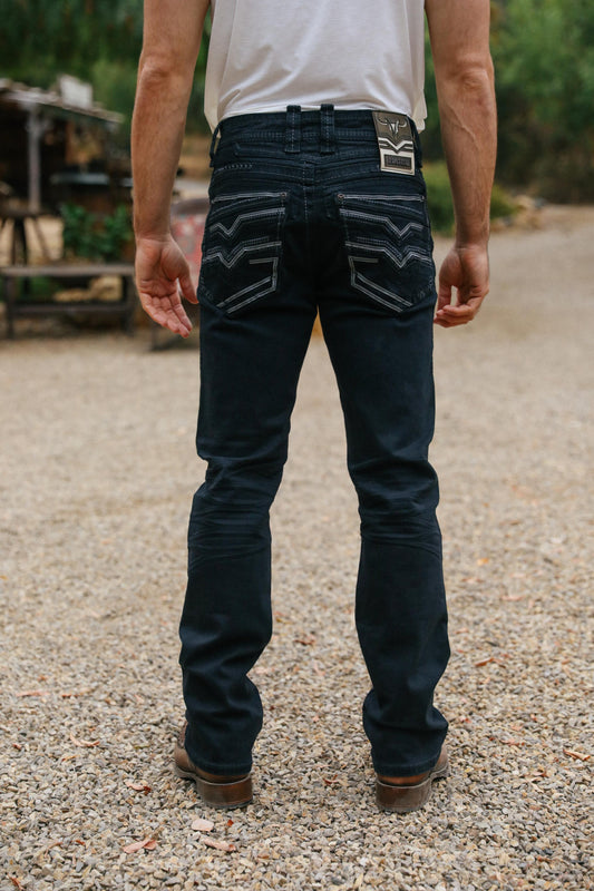black slim boot cut jean men holt platini back