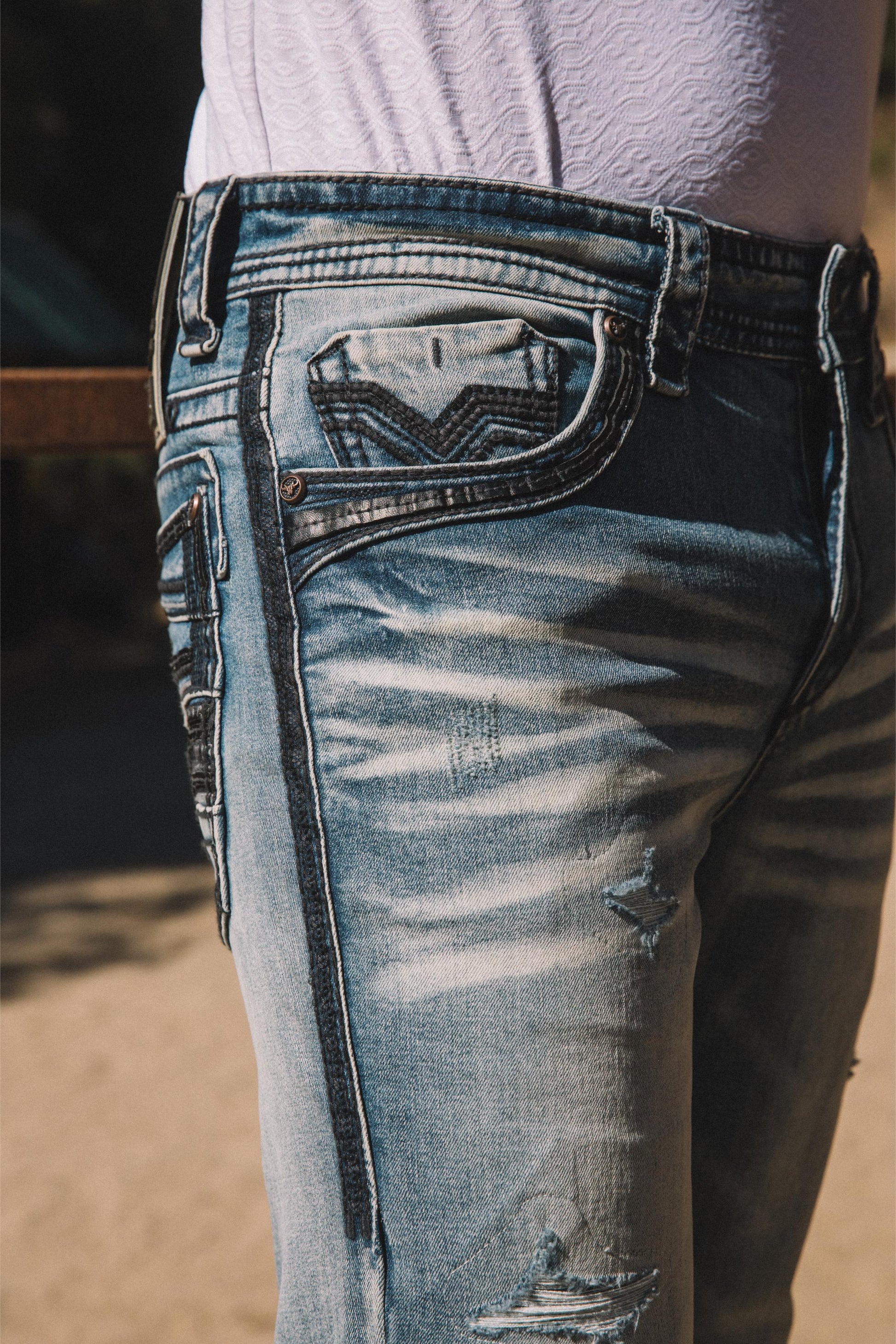 denim blue slim boot cut jean men holt platini front pocket detail