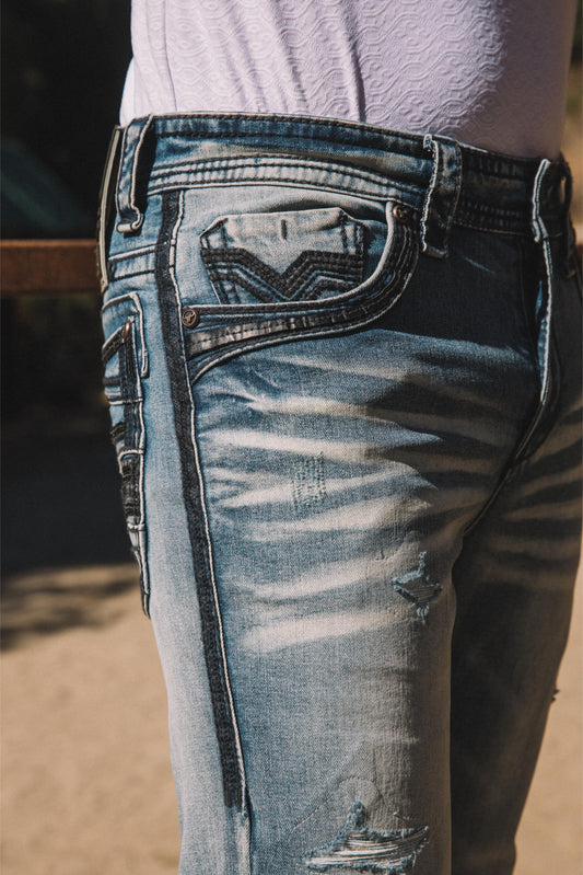 denim blue slim boot cut jean men holt platini front pocket detail