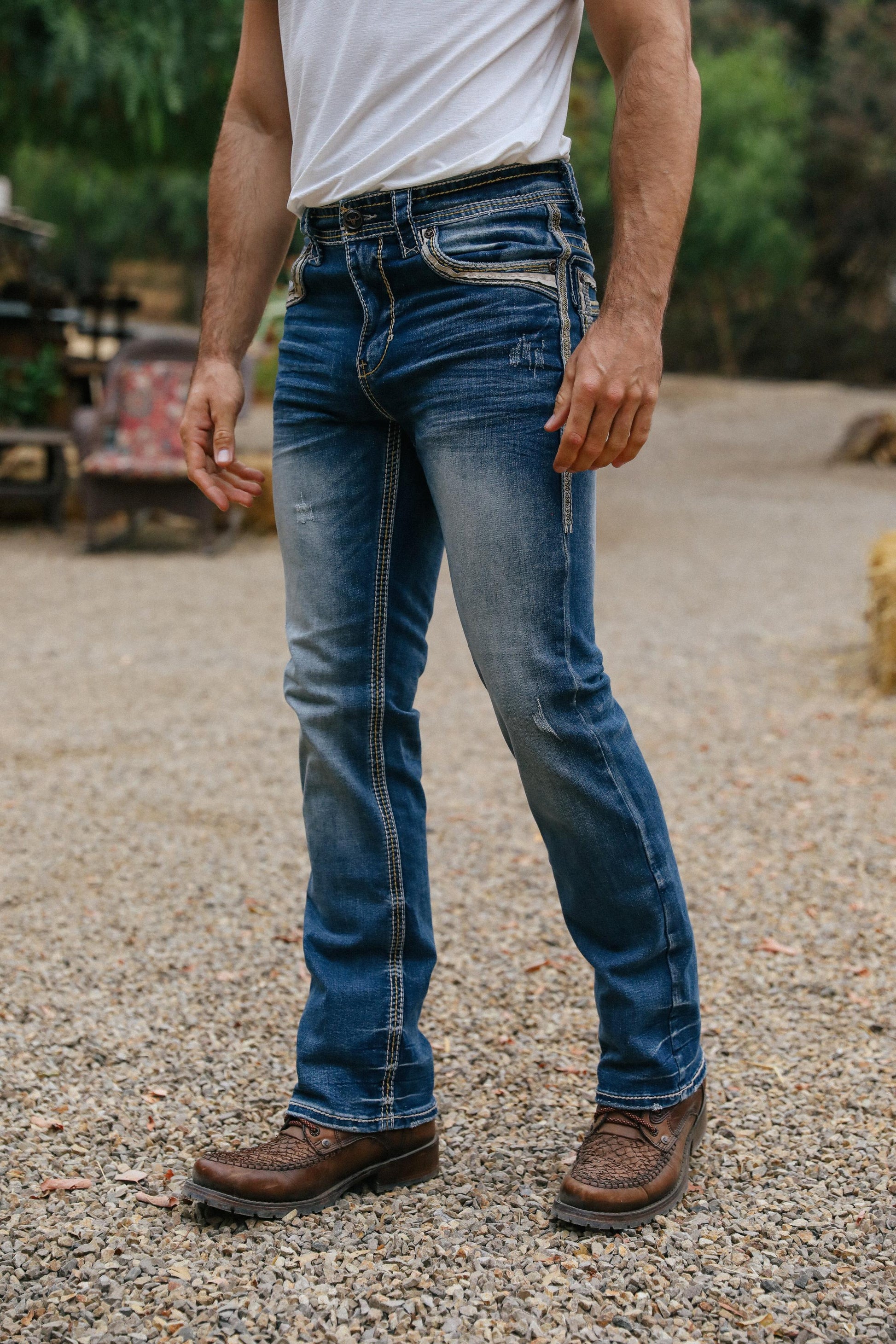 blue slim boot cut jean men holt platini